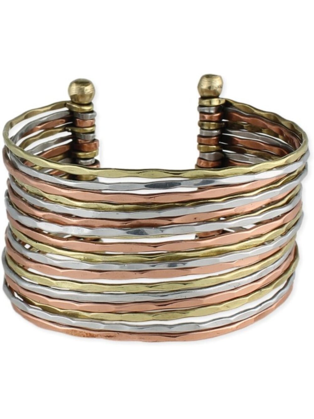 Hammered Mixed Metal Cuff Bracelet - Adjustable, Stylish, One Size Fits Most